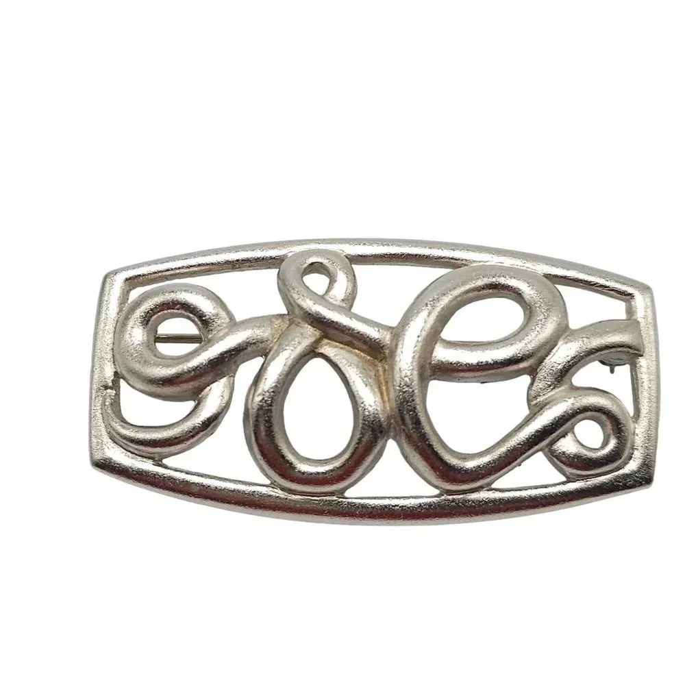 Monet Abstract Rectangle Openwork Brooch Pin Matt… - image 1